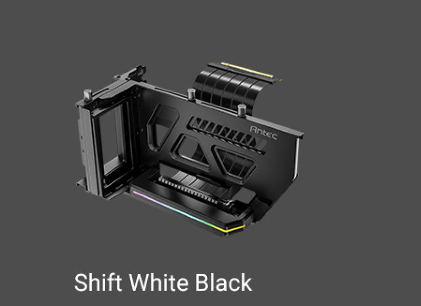 Antec RGB Adjustable Shift PCI Vertical GPU Bracket PCI-E 4.0 Riser Cable Black (190mm) for 4090 7900 XTX Cards. E-ATX, ATX, Case. 4 PCI required