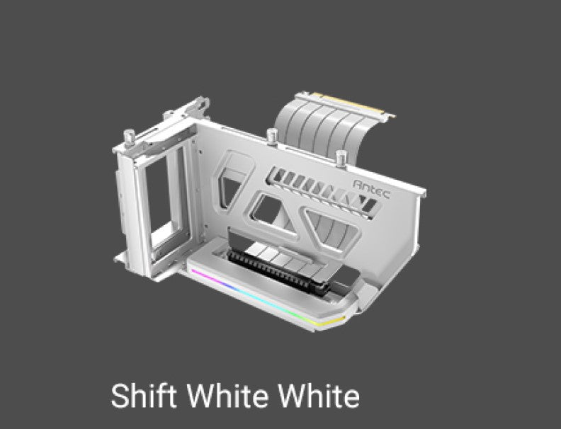 Antec RGB Adjustable Shift PCI Vertical GPU Bracket PCI-E 4.0 Riser Cable white (190mm) for 4090 7900 XTX Cards. E-ATX, ATX, Case. 4 PCI required