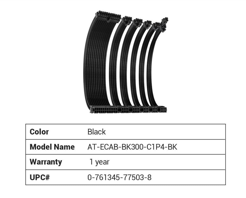 Antec CIP4 Cable Kit Black - 6 Pack, 24ATX, 4+4 EPS, 16AWG Thicker, High Performance 300mm long Length. Premium Sleeved Universal