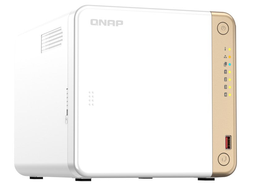 QNAP TS-462-4G 4-Bay desktop NAS, Intel® Celeron® N4505 dual-core, 4 GB DDR4 onboard not expandable, 4 x 3.5"/2.5" SATA 6Gb/s drive bays, 2 x M.2 2280