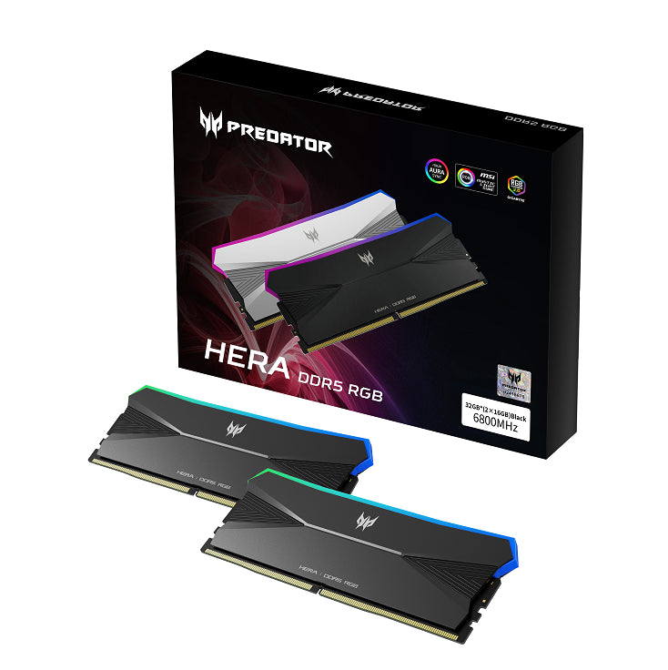 PREDATOR HERA DDR5 96GB Black 48GBx2 6400Mhz 1R8 CL32 Supports Intel XMP 3.0 and AMD EXPO CL32-39-39-102 1.35 V