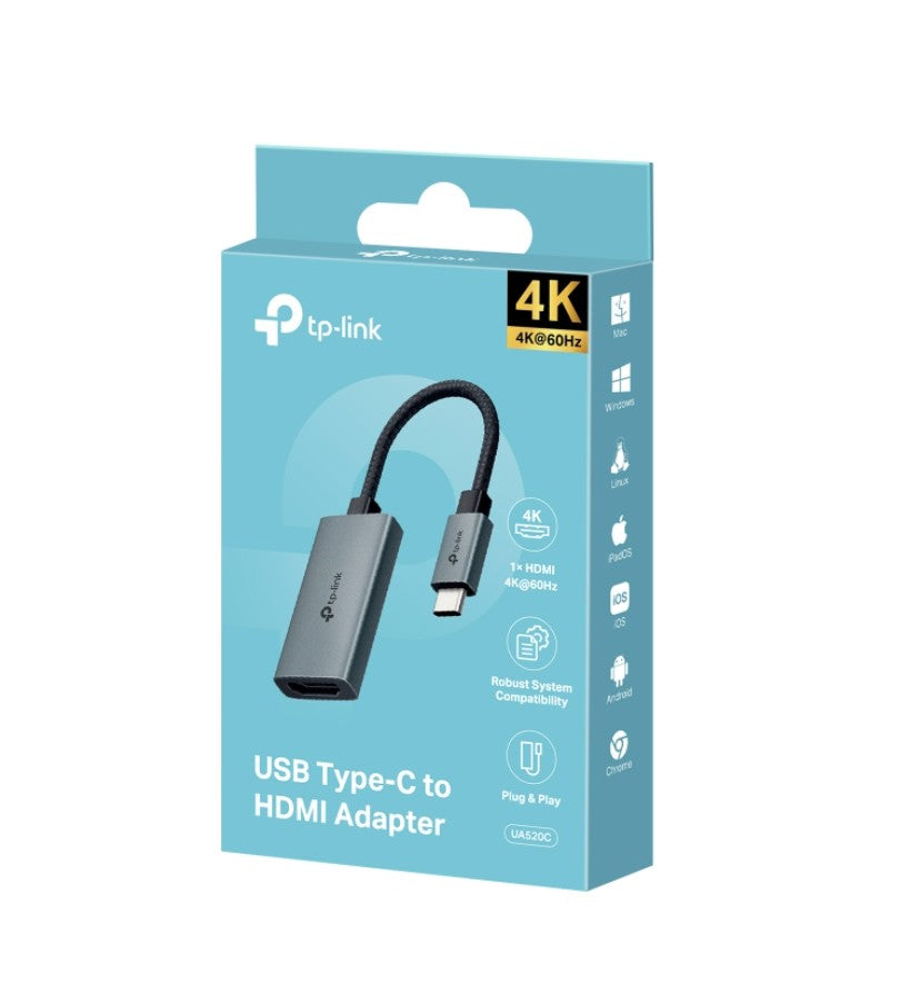 TP-Link UA520C USB Type-C to HDMI Adapter, 1× USB-C Connector?1× HDMI 4K 60Hz Port, Plug and Play, Fast Heat Dissipation, Flexible and Durable