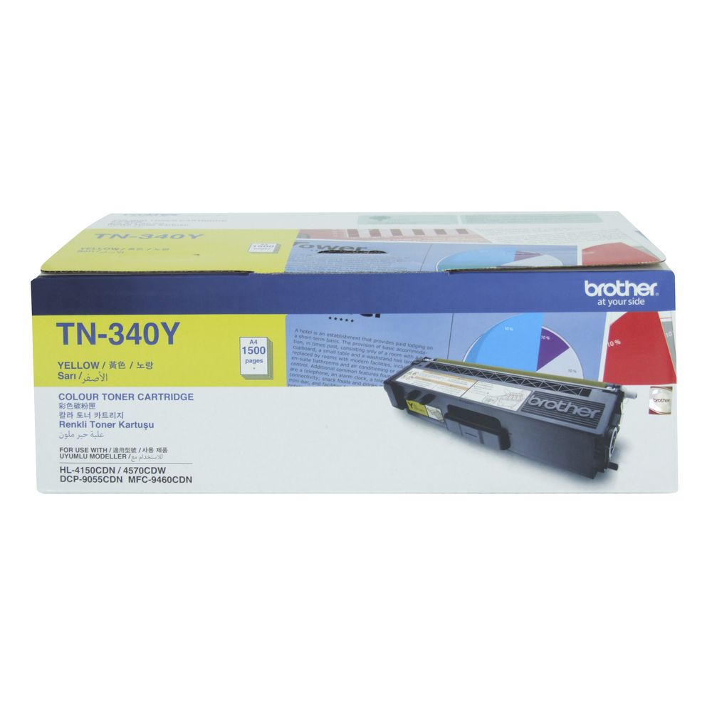 Brother TN-340Y Colour Laser Toner- Standard Yield Yellow, HL-4150CDN/4570CDW, DCP-9055CDN, MFC-9460CDN/9970CDW - 1500 pages
