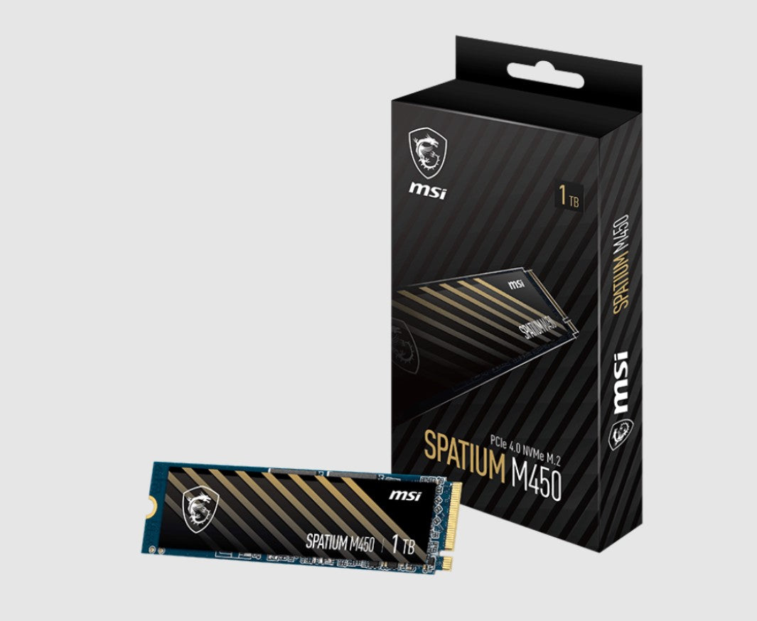 MSI SPATIUM M450 PCIe 4.0 NVMe M.2 1TB SSD, Sequential Read up to 3400MB/s, Sequential Write up to 2400MB/s, 350 TBW, 5 Year Warranty