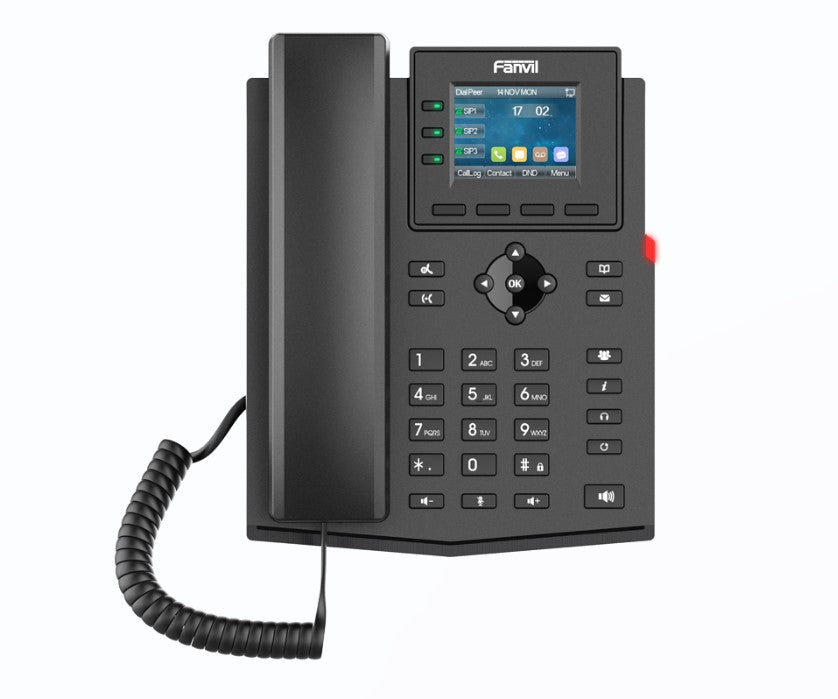 Fanvil X303W Enterprise IP Phone, 2.4-inch Color Screen, 4 SIP Lines, 6-party conferencing, HD audio, Built-in 2.4GHz 5GHz Wi-Fi, External PS