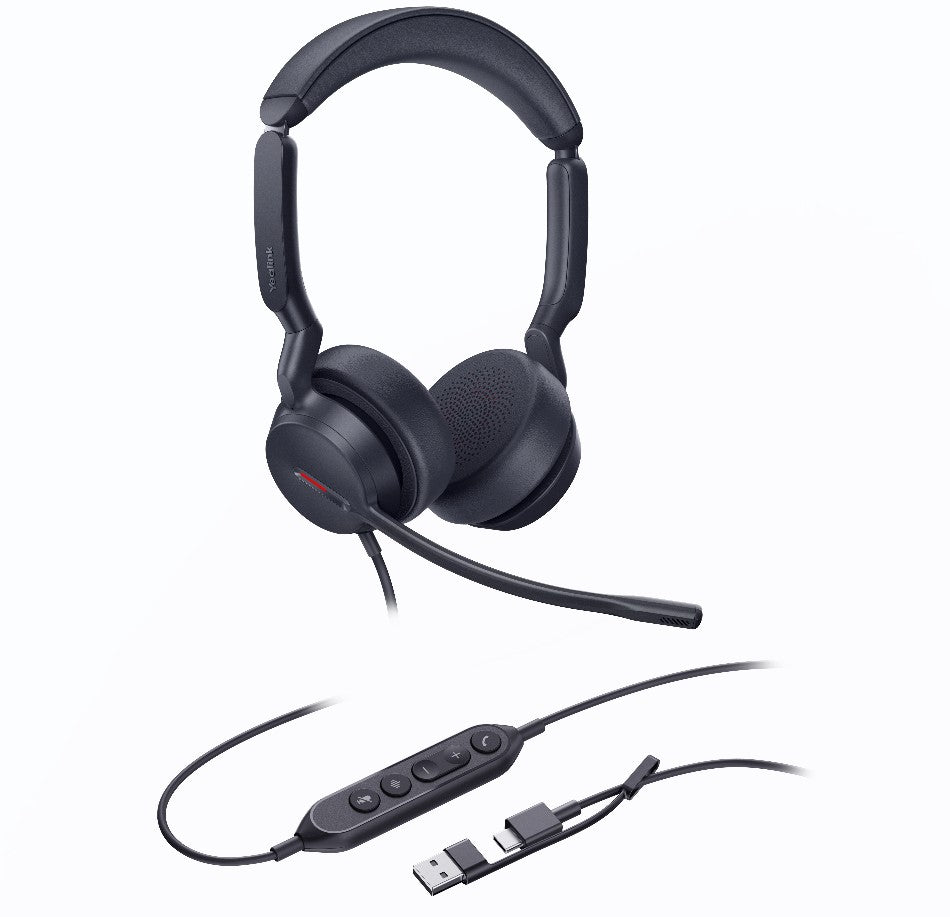 Yealink UH44 Dual UC USB-C/A Unified Communications USB Wired Headset Dual Noise-Canceling Microphones 35mmSpeaker Busylight Leather Ear Cushions