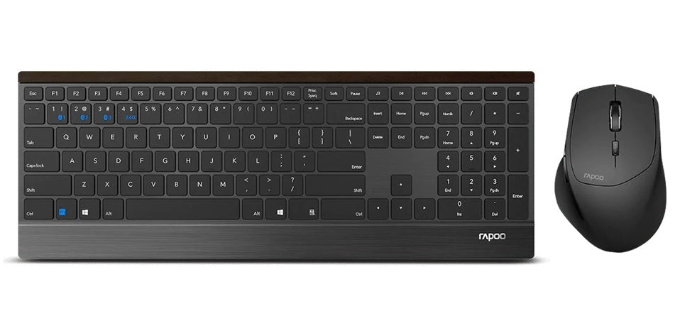 RAPOO 9500M Bluetooth 2.4G Wireless Keyboard Mouse Combo Black- Multi-Device connection - Adjustable1600DPI 4.5mm Ultra-Slim.