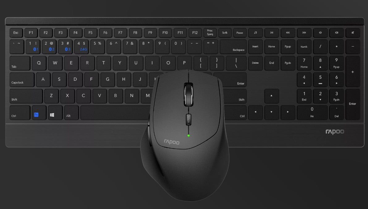 RAPOO 9500M Bluetooth 2.4G Wireless Keyboard Mouse Combo Black- Multi-Device connection - Adjustable1600DPI 4.5mm Ultra-Slim. 12 Months Battery Life
