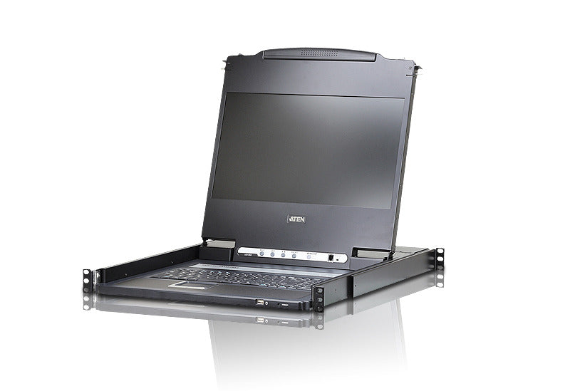 Aten Rackmount Single Rail LCD Console VGA,HDMI,DVI VGA w/ 17.3" LCD Display, 1x Custom KVM Cable Included, 1920x1080@60hz Display, LED Illumination