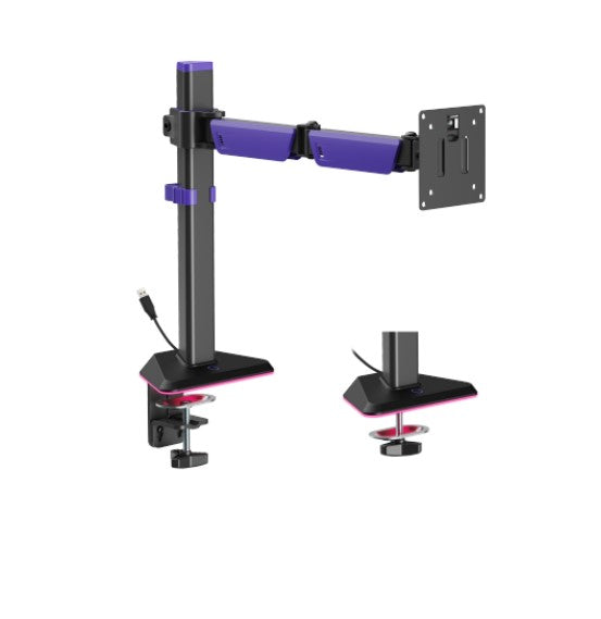 Brateck LDT89-C012L Articulating RGB Lighting Gaming Monitor Arm Matte Black, Fit Screen Size: 17"-40" Up to 12 KG