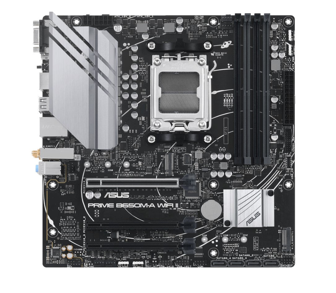 ASUS AMD B650M PRIME B650M-A WIFI II-CSM (AM5) Micro-ATX Motherboard 4x DDR5 192GB, 1x PCIe 4.0 x16 slot,2 x M.2 slots, 4 x SATA,Wi-Fi 6 1 x HDMI.1