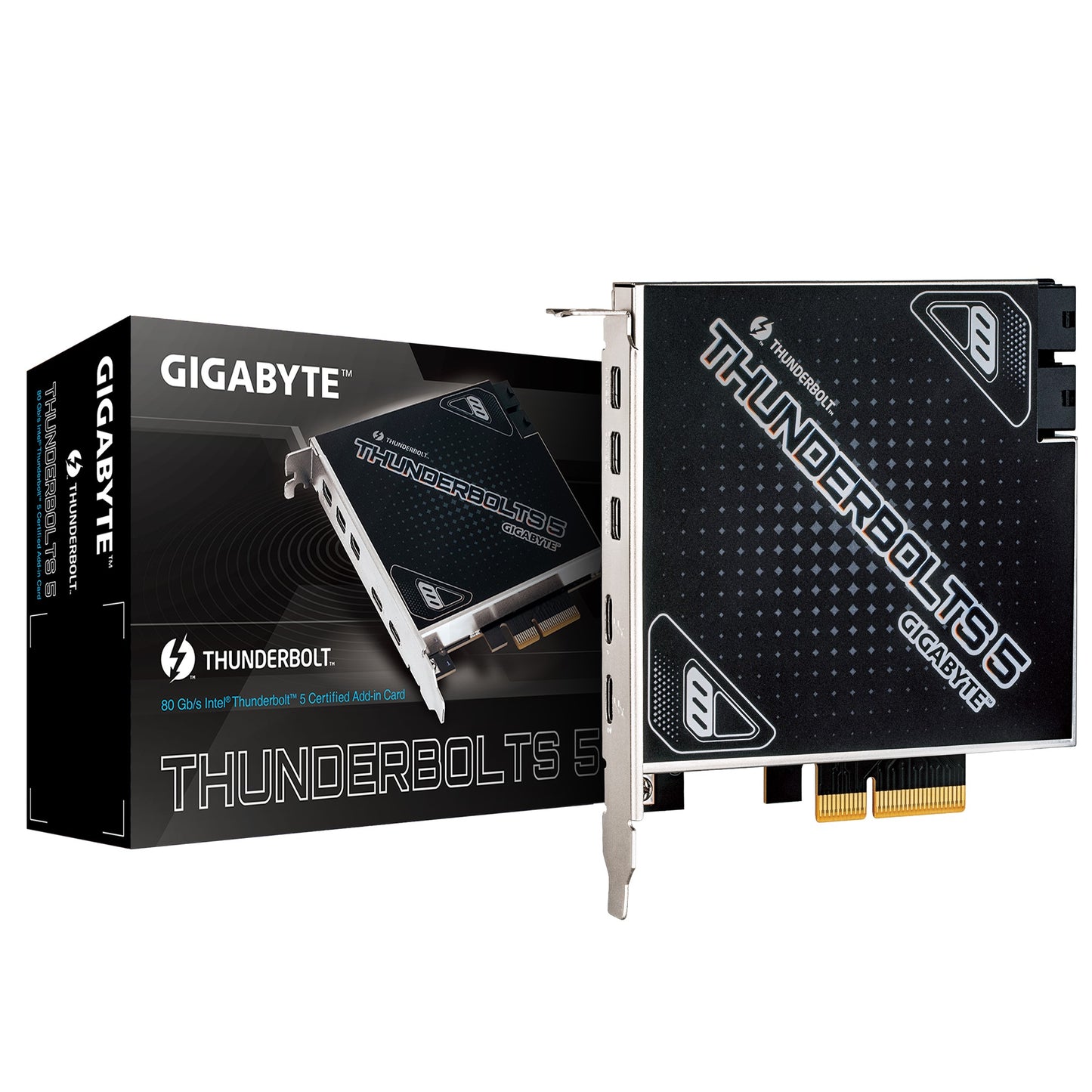 Gigabyte CARD THUNDERBOLTS 5 1.0 add-in card?, Intel® JHL9580 Thunderbolt™ 5 controller?, Dual Thunderbolt™ 5 Ports, up to 80 Gb/s bi-directional