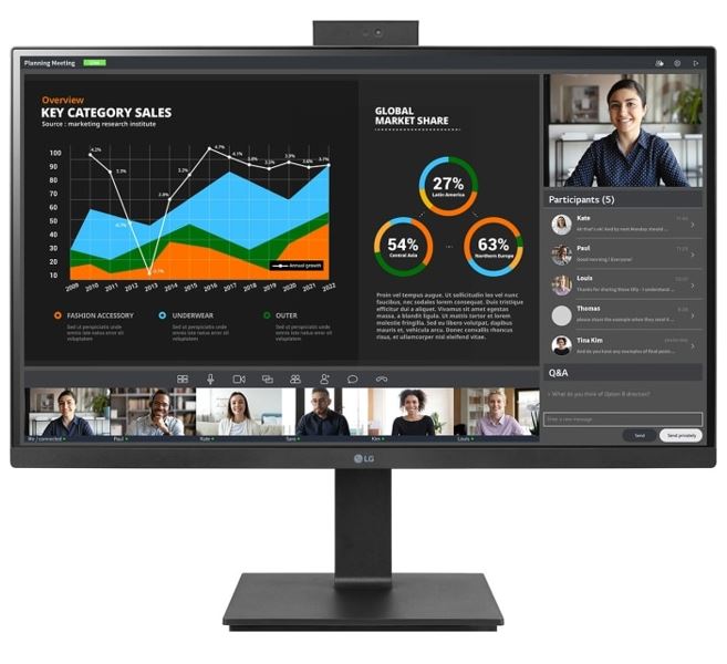 LG 27" IPS 5ms 2K Webcam Mic, QHD (2560x1440) Pivot Monitor with Built-in Full HD Webcam, Daisy Chain USB Type-C, Reader Mode, Adjustable Height