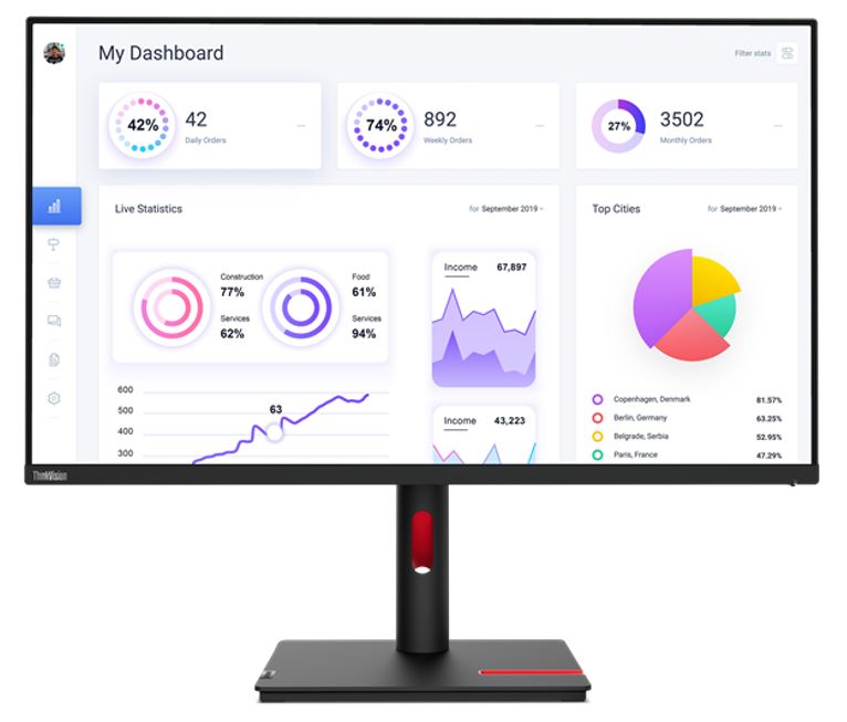 LENOVO ThinkVision T32p-30 31.5"/32" UHD Monitor IPS 4K 3840x2160 16:9 Height Adjustable Tilt Swivel Pivot DP HDMI USB-C 9 Hub 0W PD RJ45 4xUSB3.2 VES