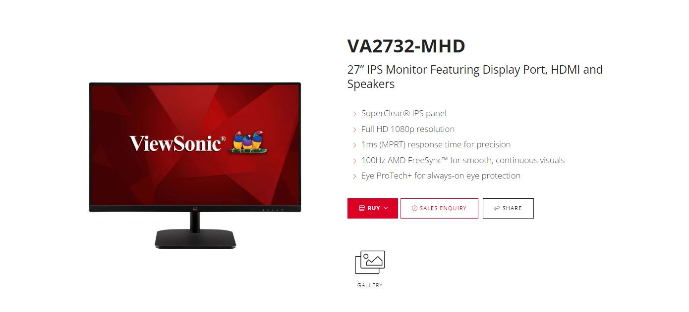 ViewSonic 27” Super Clear IPS, 4ms 100hz, Ultra Slim, FHD 1920 x 1080, DP, HDMI, VGA, 2x Speakers. VESA 100. 3 YR AR. Office Business Monitor