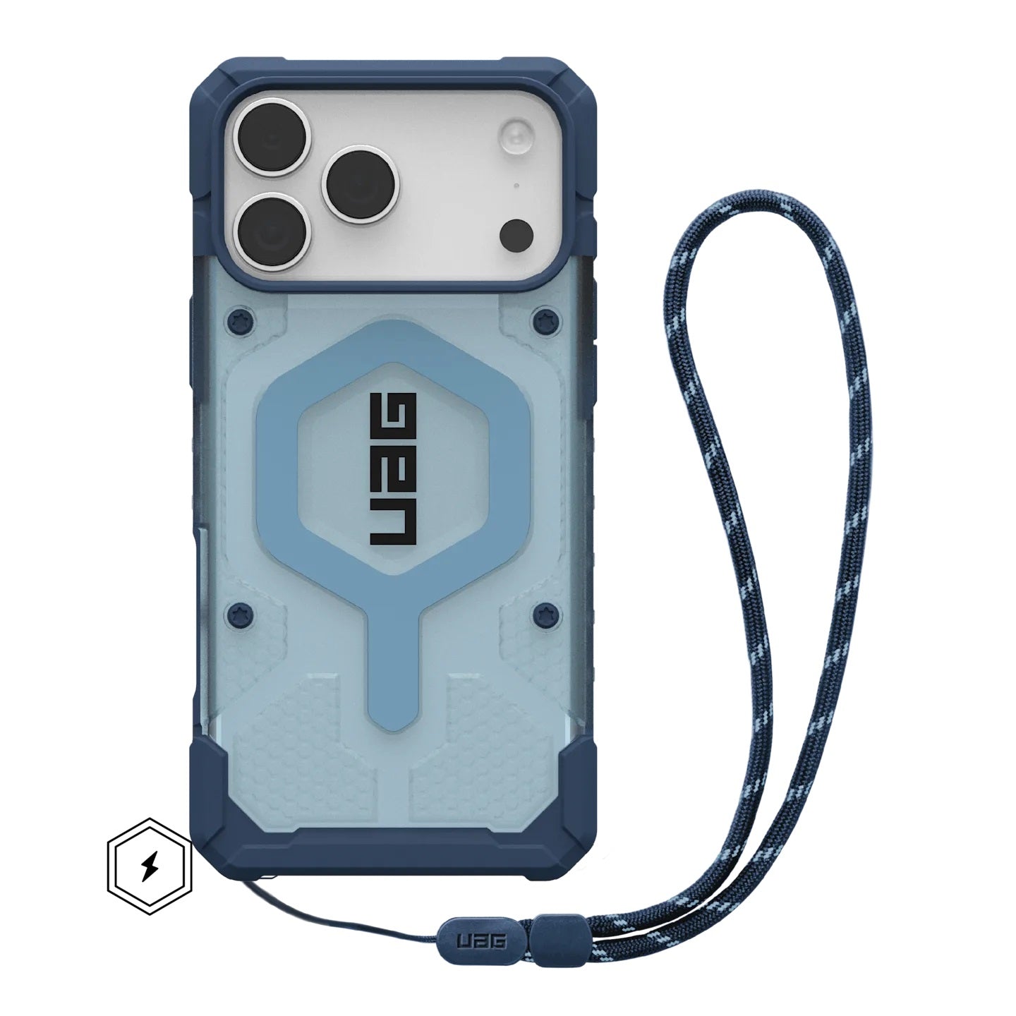 UAG Pathfinder Clear MagSafe Apple iPhone 17 Pro Max (6.9") Rugged Case + Blues Lanyard - Blues (1145521BV03), Lightweight, 10 Years Warranty