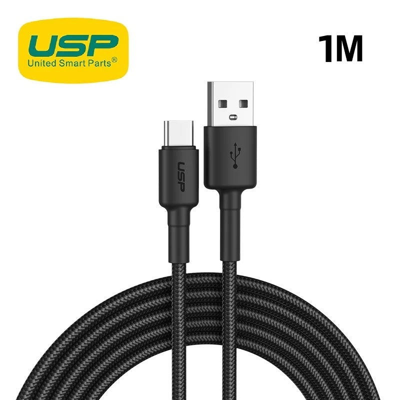 USP BoostUp Braided USB-C to USB-A Cable (1M) Black -3A, Fast Charge, Strong Durable,Samsung Galaxy,Apple iPhone,iPad,MacBook,Google,OPPO,Nokia