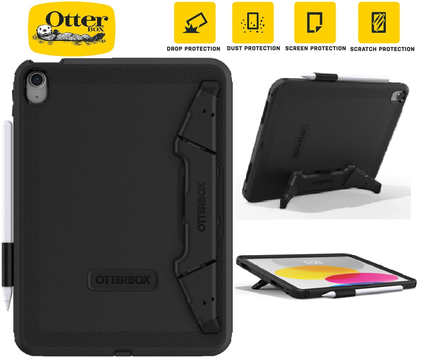 OtterBox Defender Apple iPad (11.0") 11th Gen (A16)/iPad 10th Gen (10.9") Case Black for EDU,No Retail Packaging, Kickstand, 7 Years Warranty