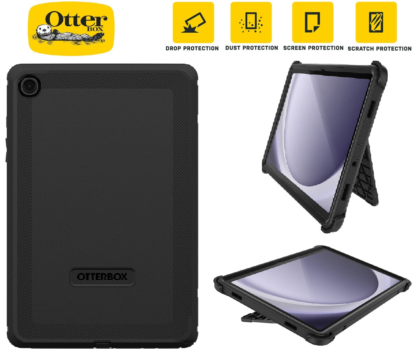OtterBox Defender Samsung Galaxy Tab A9+ (11") Case Black - No Retail Packaging - (77-95007), DROP+ 2X Military Standard, 7 Years Warranty