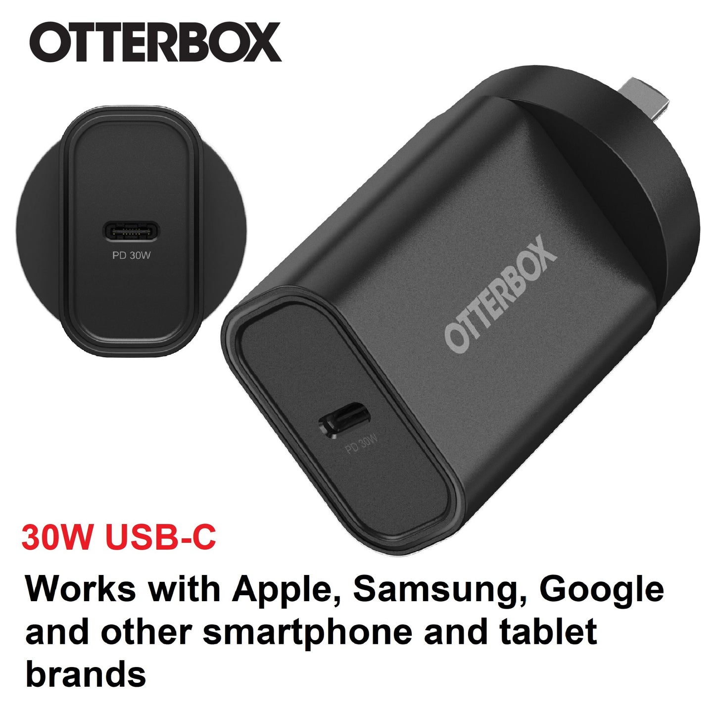OtterBox 30W USB-C (Type I) PD Fast Wall Charger - Black (78-81351), Compact, Drop Tested,Safe Smart Charging,Best for Apple, 2 Years Warranty
