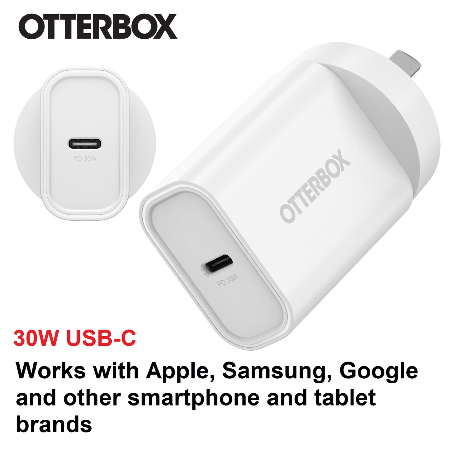 OtterBox 30W USB-C (Type I) PD Fast Wall Charger - White (78-81353), Compact, Drop Tested,Safe Smart Charging,Best for Apple, 7 Years Warranty