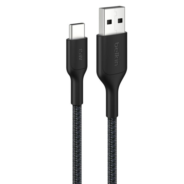 Belkin BoostCharge Pro Braided USB-C to USB-A Cable (2M) - Black (CAB022fq2MBK), 3A/15W, 480Mbps, 350K+ Bends, Apple,USB-IF Certified,2 Years Warranty