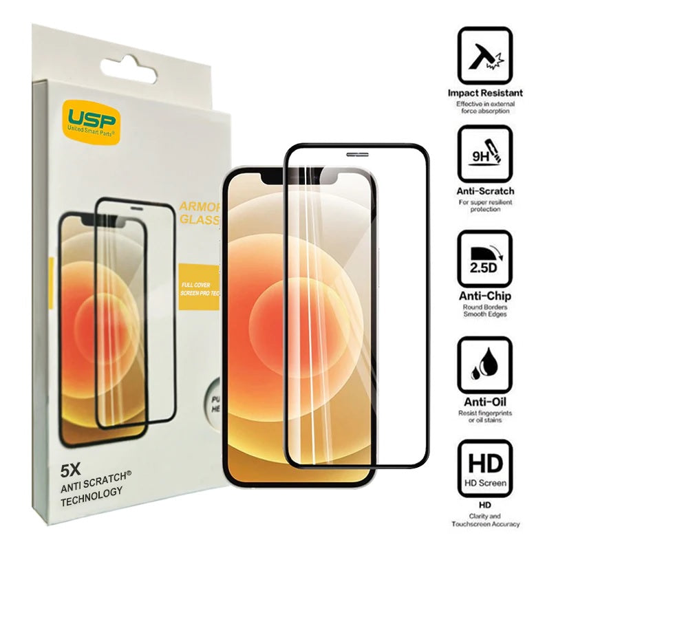 USP Apple iPhone SE (3rd 2nd Gen) and iPhone 8/7 Armor Glass Full Cover Screen Protector - Black, 5X Anti Scratch Technology, Anti-fingerprint