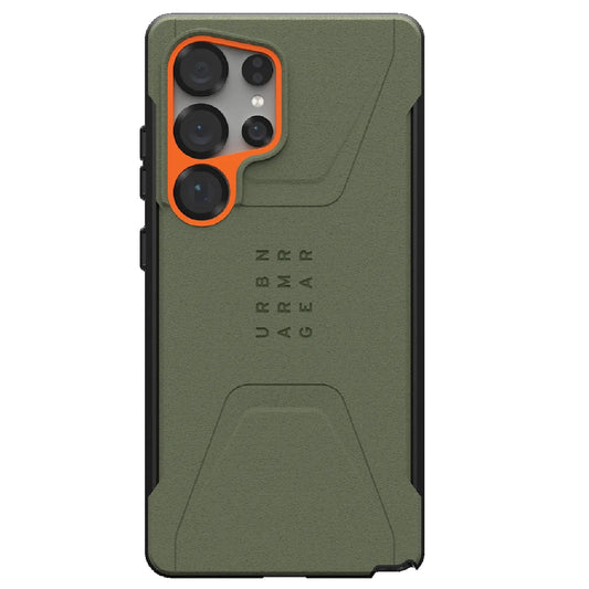 UAG Civilian Magnetic Samsung Galaxy S25 Ultra 5G (6.9") Rugged Case - Olive Drab/Orange (214473117297), 20ft. Drop Protection (6M), 10 Years Warranty