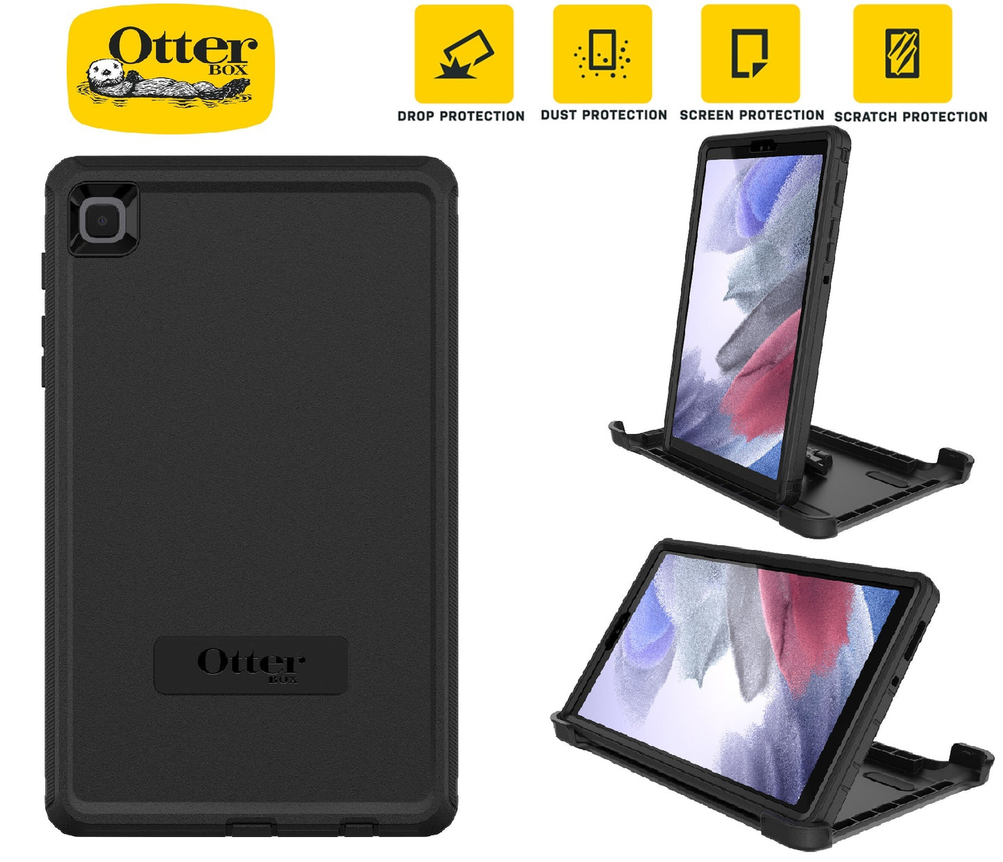 OtterBox Defender Samsung Galaxy Tab A7 Lite (8.7") Case Black - (77-83087), DROP+ 2X Military Standard, Built-in Screen Protection