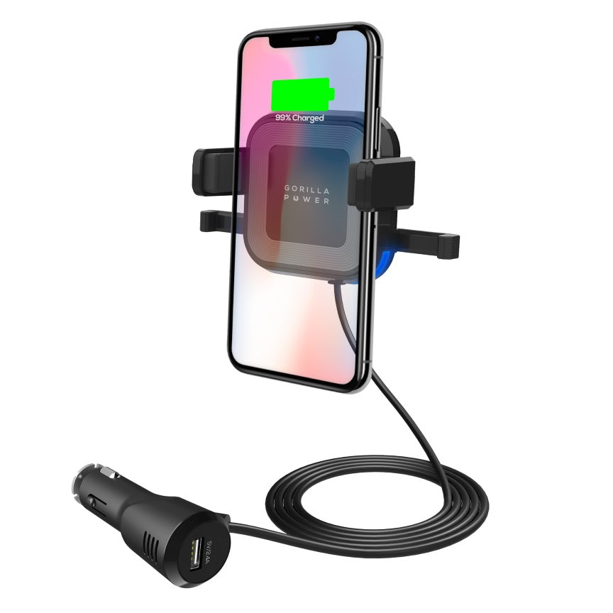 mbeat® Gorilla Power 10W Wireless Car Charger with 2.4A USB Charging, Air Vent Clip Windshield Stand Black Package Weight: 283g