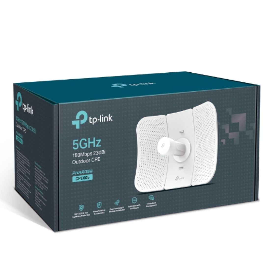 TP-Link CPE605 5GHz 150Mbps 23dBi Outdoor CPE High-gain Directional Cassegrain Antenna, Qualcomm, 23dBm, 2T2R, 23dBi Directional Antenna, 30+ km, 1 FE