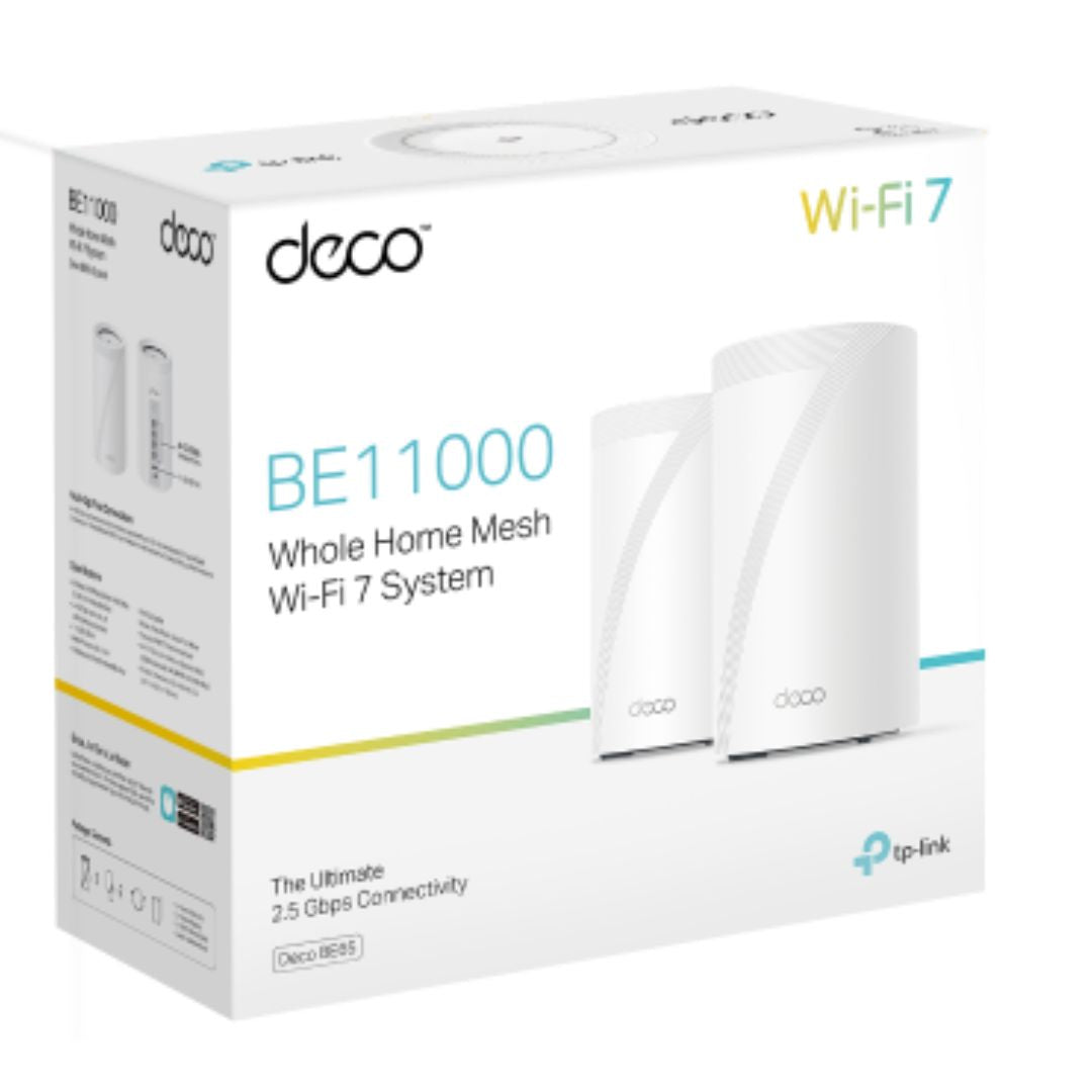 TP-Link Deco BE65(2-pack) BE11000 Whole Home Mesh Wi-Fi 7 System (WIFI7) 574 Mbps at 2.4 GHz + 4320 Mbps at 5 GHz + 5760 Mbps at 6 GHz