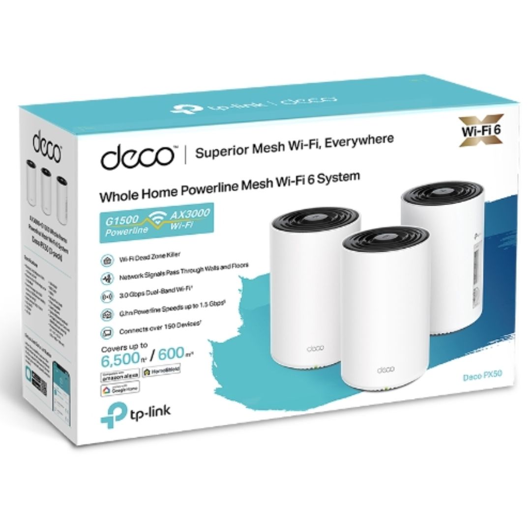 TP-Link Deco PX50(3-pack) AX3000 + G1500 Whole Home Powerline Mesh WiFi 6 System, 3-pack