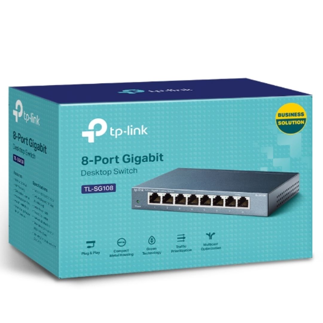 TP-Link TL-SG108 8-Port Gigabit Desktop Switch Steel Case Fanless 11.9Mpps Support 802.1p/DSCP QoS1 and IGMP Snooping Plug Play