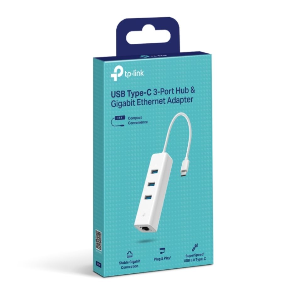TP-Link UE330C USB 3.0 Type-C to Gigabit Ethernet Network Adapter with 3-Port USB 3.0 Type-A Hub
