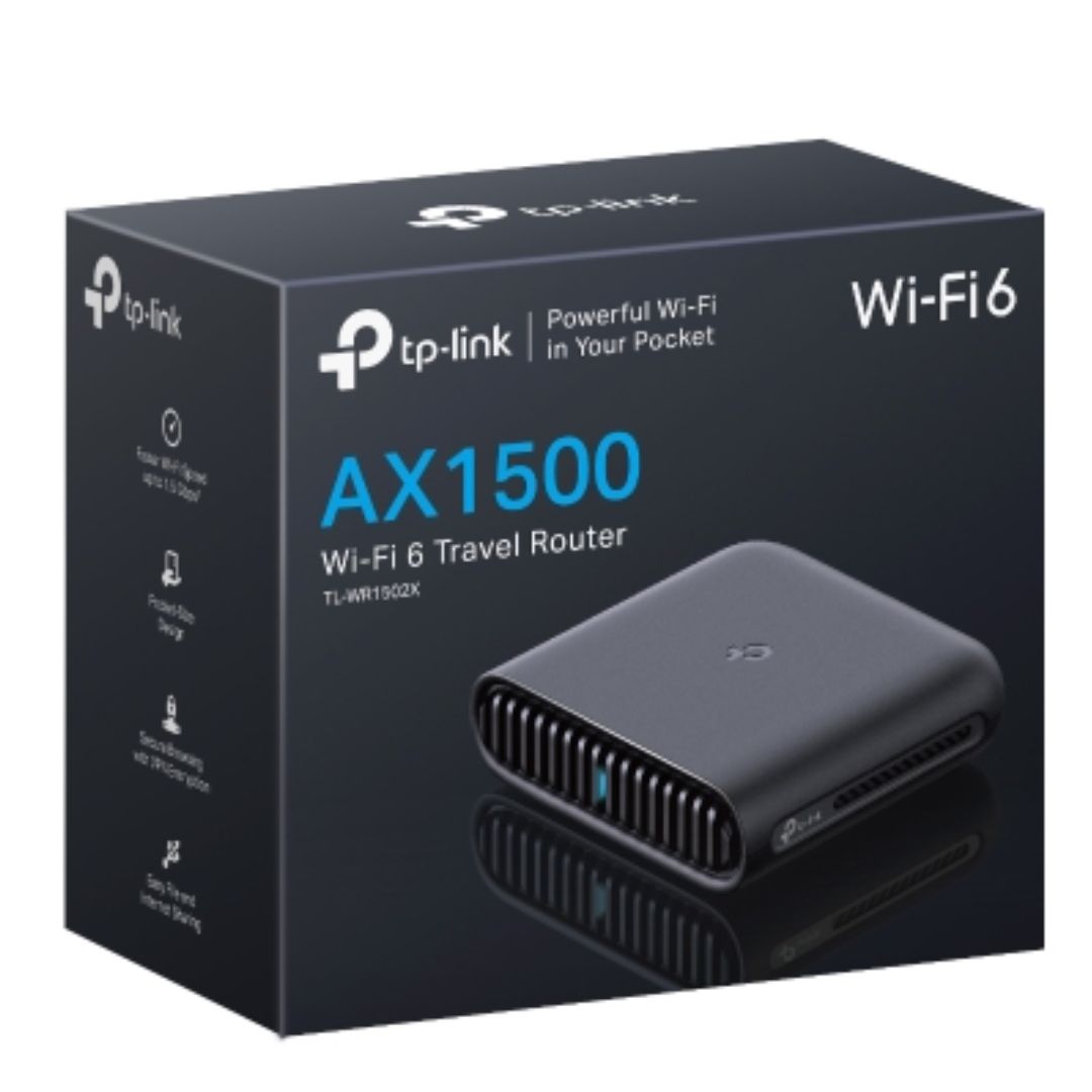 TP-Link TL-WR1502X AX1500 Wi-Fi 6 Travel Router, 1201 Mbps at 5 GHz + 300 Mbps at 2.4 GHz, 2× Internal Antennas, 1× Gigabit WAN Port + 1× Gigabit LAN
