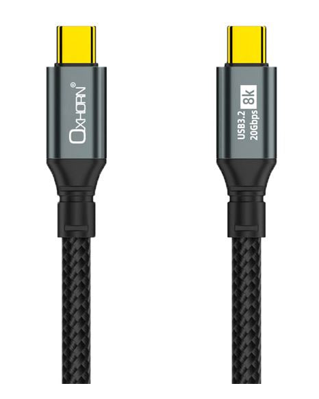Oxhorn USB 3.2 Gen 2×2 3m USB-C to USB-C 20Gbps 8K@60Hz 20V 100W E-Marker Chip Black fast charging Video cable Laptop Phones Tablet USB-C Device