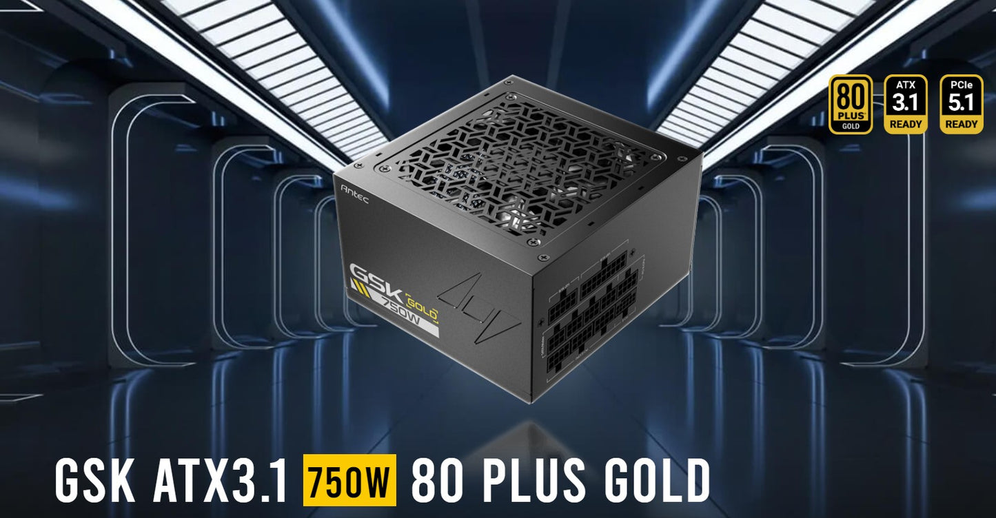 Antec GSK750 80+ Gold Fully Modular ATX 3.1, PCI-E 5.1 latest High Quality Japanese Capacitors, Ultimate performance and reliability, PSU (LS)