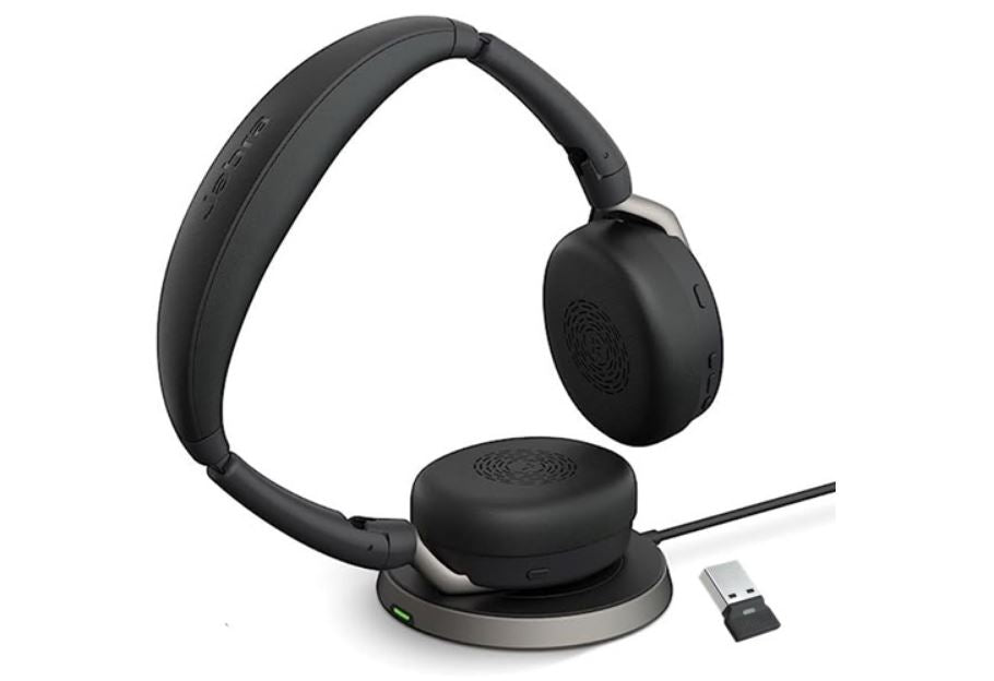 Jabra Evolve2 65 Flex MS Stereo Bluetooth Headset, Link380c USB-C Dongle Wireless Charging Stand Included, Foldable Design, 2Yr Warranty, ANC