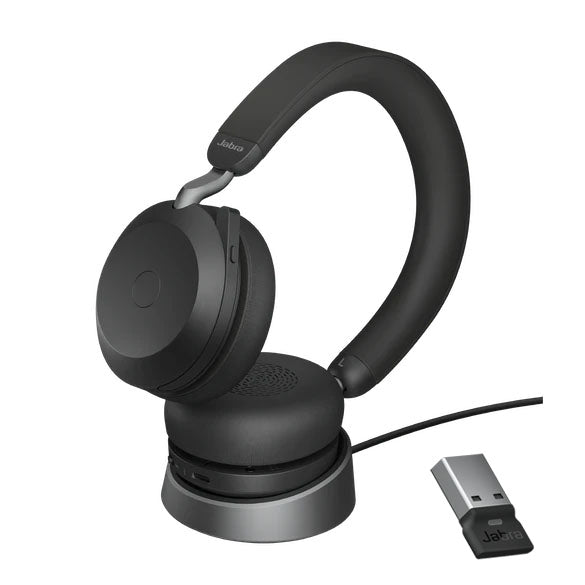 Jabra Evolve2 75 UC Bluetooth Headset, Includes Charging Stand Link380a Dongle, 8-Mic Technology, 36 Hours Battery Fast Charge, Dual-Foam Tech