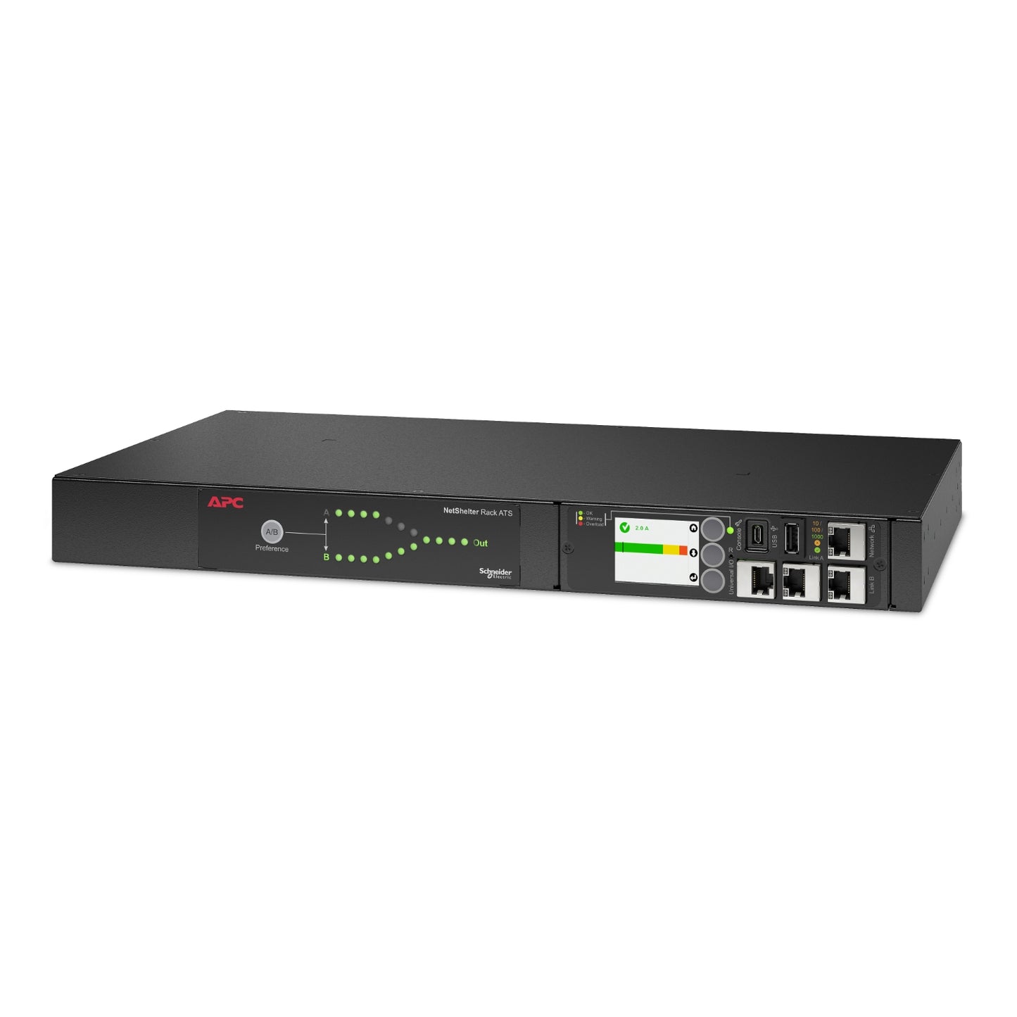 APC Netshelter Automatic Transfer Switch, 1U RM, 2x 230V/16A Input, 1x IEC C19 8x IEC C13 Output