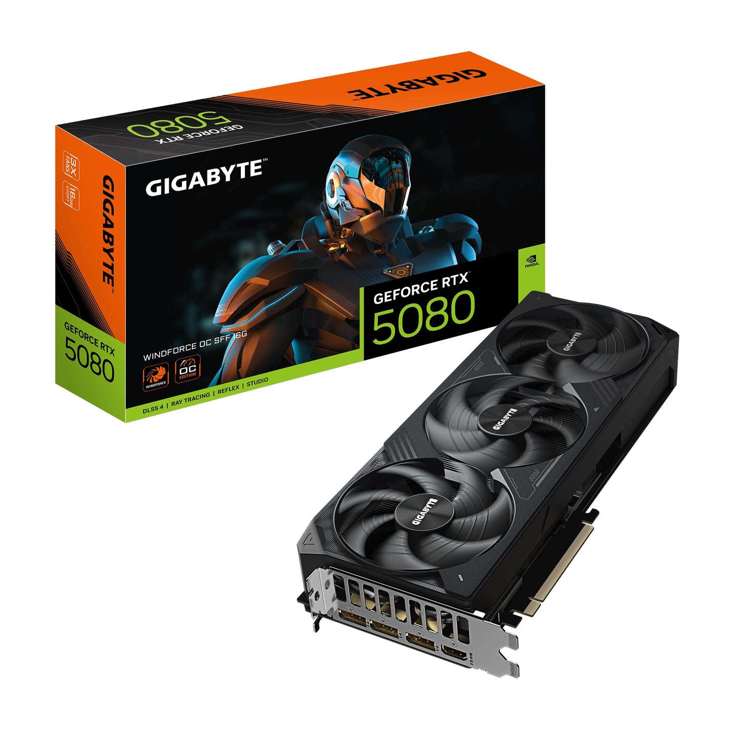 Gigabyte GeForce RTX™ 5080 WINDFORCE OC SFF 16G, 2670 MHz, CUDA 10752, GDDR7, 256 bit, PCI-E 5.0, PSU 850W, DisplayPort 2.1b x3 HDMI 2.1b x1