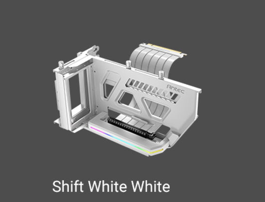 Antec RGB Adjustable Shift PCI Vertical GPU Bracket PCI-E 4.0 Riser Cable white (190mm) for 4090  7900 XTX Cards. E-ATX, ATX, Case. 4 PCI required