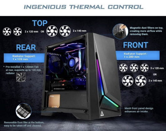 Antec DP301M mATX, ARGB Front LED, Tempered Glass, Up to 6x 120mm Fans, preinstalled 1x 120mm Fan, CPU 160mm,  GPU 360m, PSU 170mm, Case. (LS)