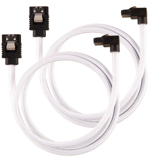 (LSCorsair Premium Sleeved SATA 6Gbps 60cm 90° Connector Cable — White