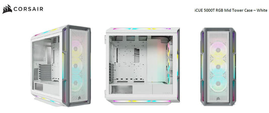 (LSCorsair iCUE 5000T RGB ATX Mid-Tower Case, USB Type-C, 160 RGB LED, Rapid Route, Maximum Cooling, Tool Free Hinged Side Panels, White (LS)