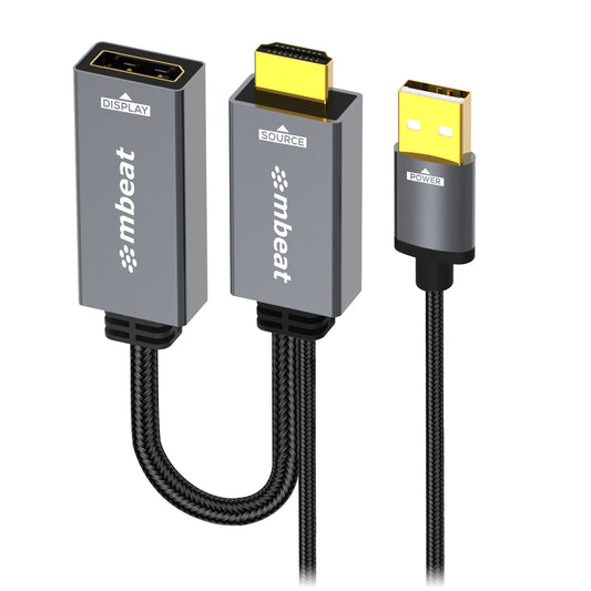 mbeat® Tough Link HDMI to DisplayPort Adapter with USB Power  Seamless Signal Transfer  Plug-and-Play Convenience Cable Length: 15cm Package