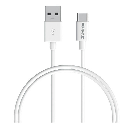 Verbatim Charge  Sync USB-C Cable 1 Meter - White USB C to USB A. Durable Design. Fast Charge  QC 2.0 and 3.0.