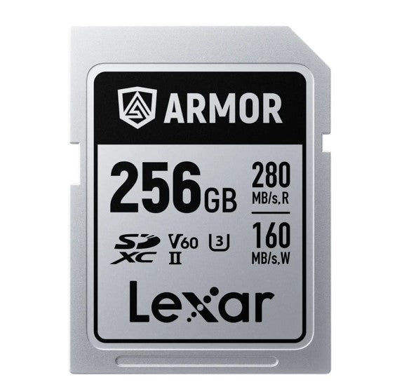 Lexar Professional ARMOR SILVER PRO 256GB SDXC™ UHS-II Card  up to 280MB/s read, up to 160MB/s write, Stainless steel, Rated IP68, 5-meter drop proof