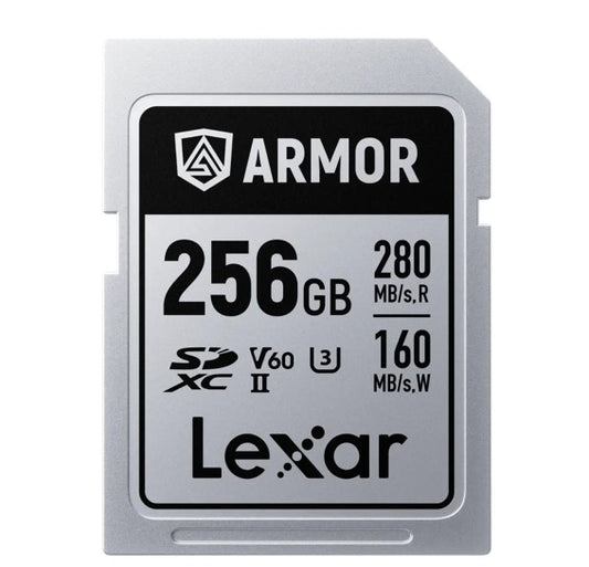 Lexar Professional ARMOR SILVER PRO 256GB SDXC™ UHS-II Card  up to 280MB/s read, up to 160MB/s write, Stainless steel, Rated IP68, 5-meter drop proof